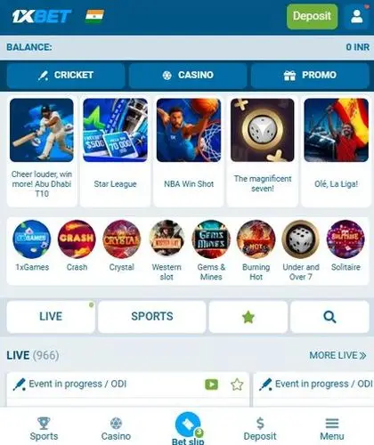1xBet mobile website version on Android and iOS browser interface