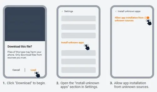 Step by step android apk installation using private browser and isolated permissions