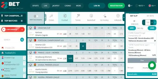 22bet Live Betting 