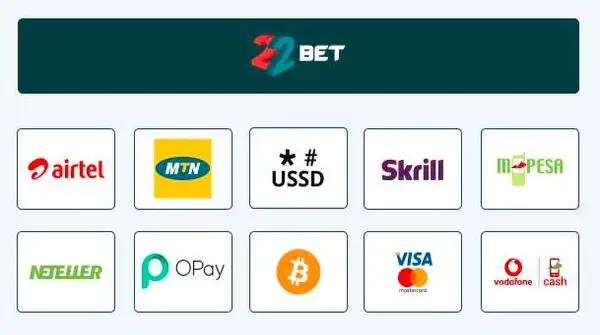 22Bet payment methods for deposits and withdrawals