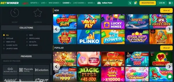 Betwinner casino library with multiple providers and high volume slot selection
