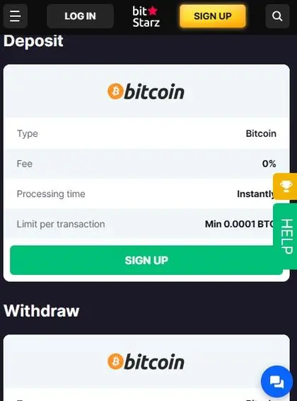 BitStarz mobile crypto wallet deposits and withdrawals using QR scan
