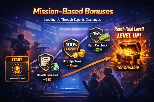 Flow of mission based bonuses in ggbet showing progression through esports challenges