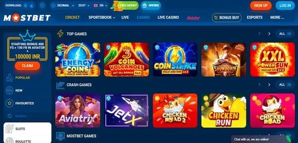 Mostbet casino lobby with multiple game categories and providers displayed in one interface
