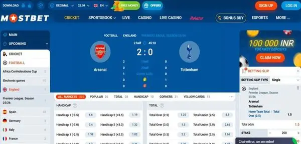 Mostbet live betting interface with multiple matches and dynamic odds updates