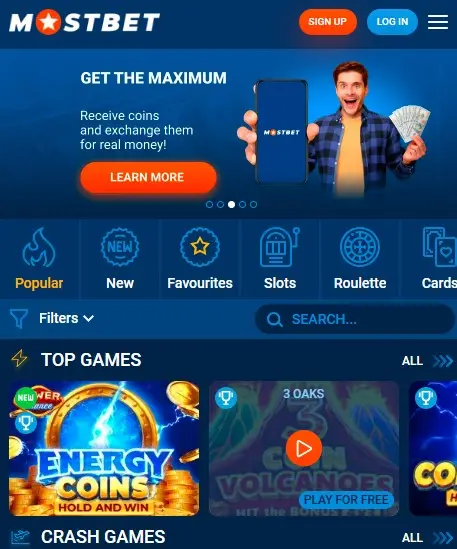 Mostbet mobile casino slots and live dealer games interface