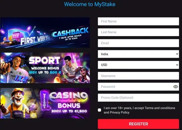 MyStake registration form with crypto login options