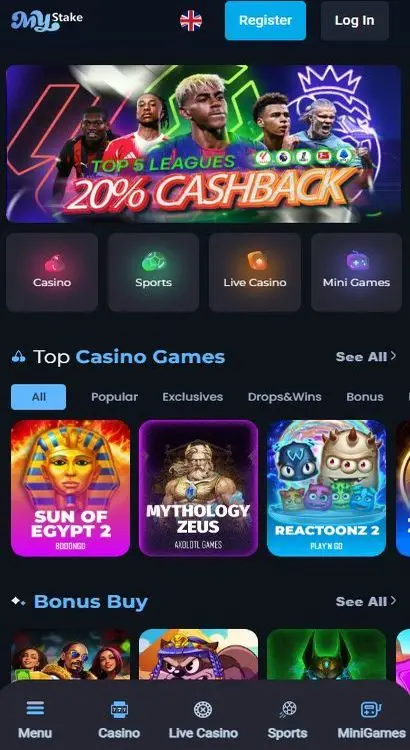 MyStake mobile mini games interface with fast gameplay animatio