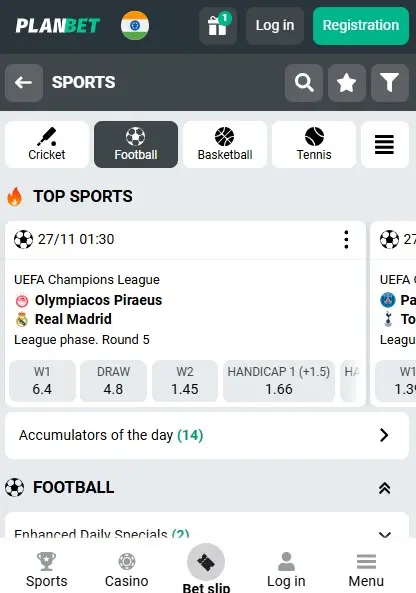 PlanBet mobile live betting with acca builder and fast odds updates