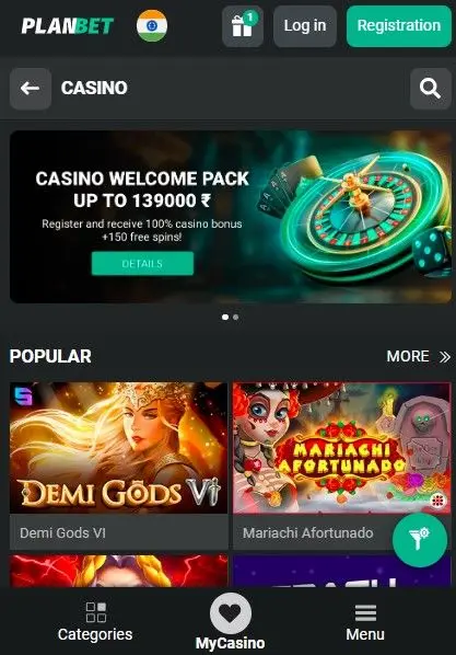 PlanBet mobile casino running slots and crash games smoothly