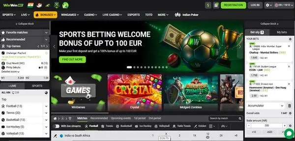 Winwin betting platform interface with clean and minimal design