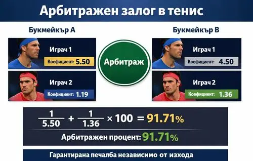 Сравнение на коефициенти при различни букмейкъри за откриване на арбитражна възможност