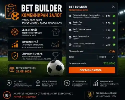 Комбиниран залог чрез Bet Builder с няколко събития в един мач