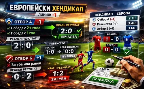 Европейски хендикап – пример с линии и тълкуване на крайния резултат
