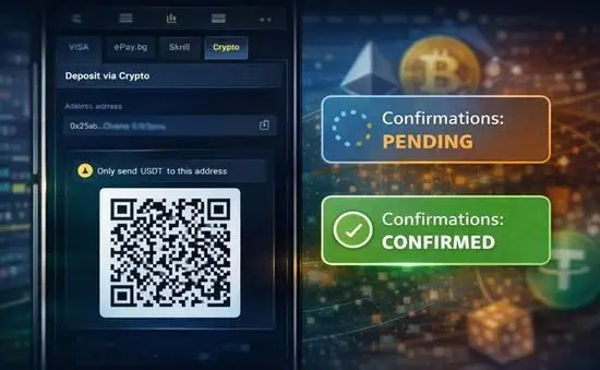 Крипто депозит чрез адрес и QR код с потвърждение в блокчейн мрежата