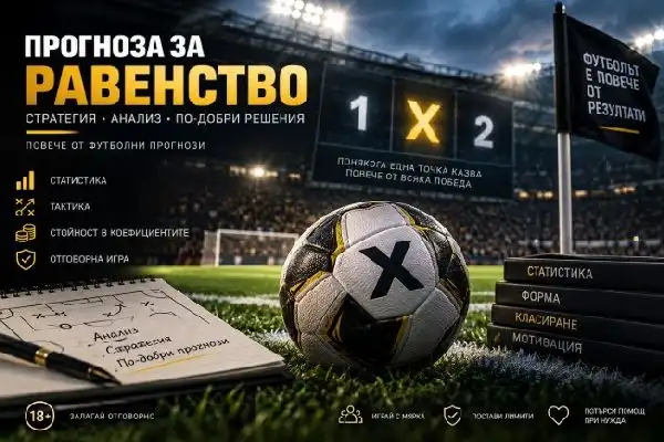 Футболна топка със знак X за прогноза за равенство