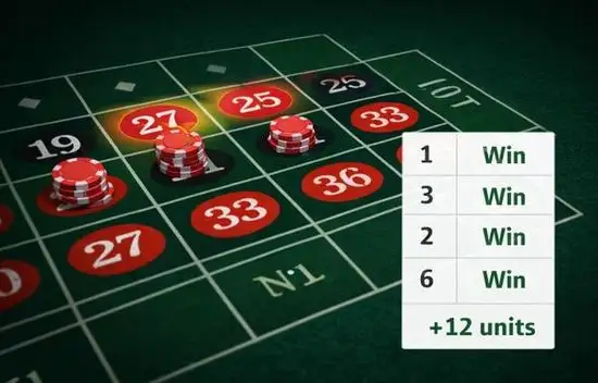 Пример за серия от залози при стратегия 1-3-2-6 с последователни печалби и управление на риска